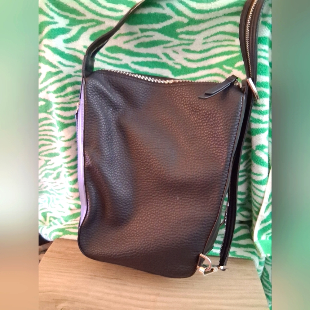 Black Pebbled  Faux Leather Shoulder Bag By CALVIN Klein